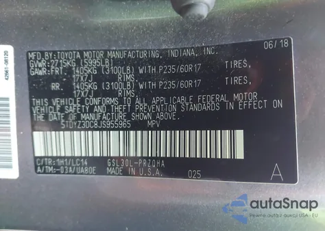 2018 Toyota Sienna Xle 8 Passenger z USA, uszkodzony, nr VIN 5TDYZ3DC8JS955965